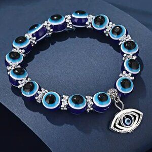 Third Eye Charm Bracelet Evil Stainless Metal Beads Stylish Protection Stretchy